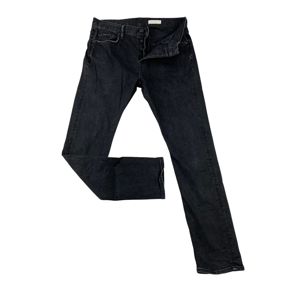 AllSaints Cigarette Skinny Jeans Mens 32x30 Black Denim Stretch Biker Button Fly